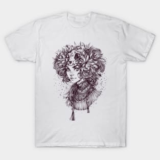 Night Cat Witch _ line art T-Shirt